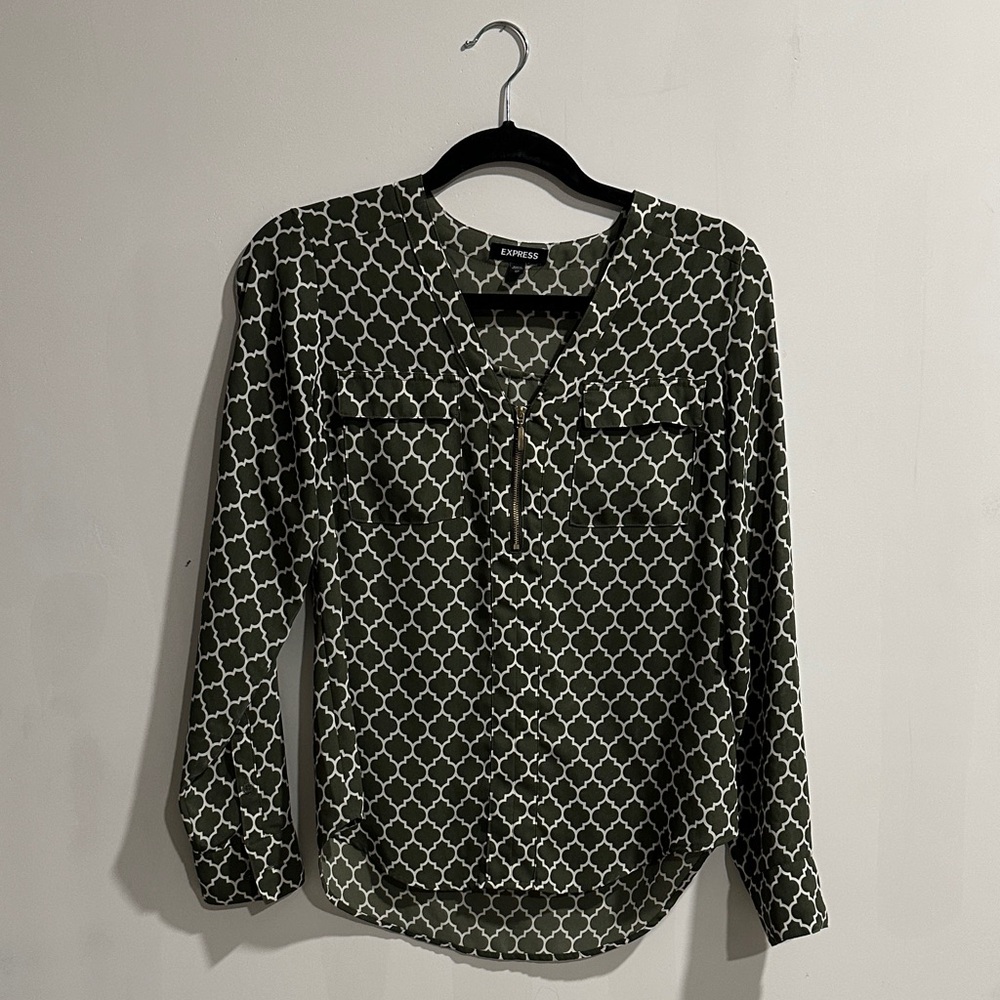 Express Women's Green Patterned Blouse